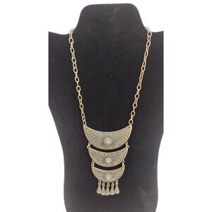 Boho Statement Necklace With Tiered Crescent Design & Dangling Charms